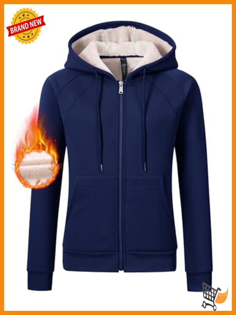 Fleece Lined Zip Up Hoodie With Pockets Winter Thick Warm Jacket